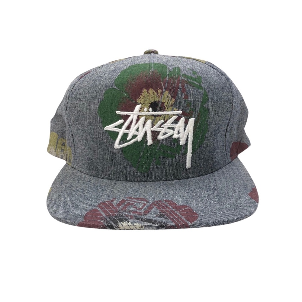 Stussy Gray Floral Snapback Hat with Green and Maroon Accents NWOT